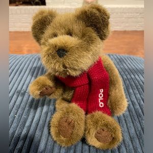 RALPH LAUREN Vintage 2001 Brown Polo Bear with Red Scarf Plush Stuffed Animal